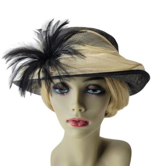 Black and Cream Dress Hat Sinamay Church Hat Adjustable Hat Kentucky Derby Hat - Picture 1 of 16